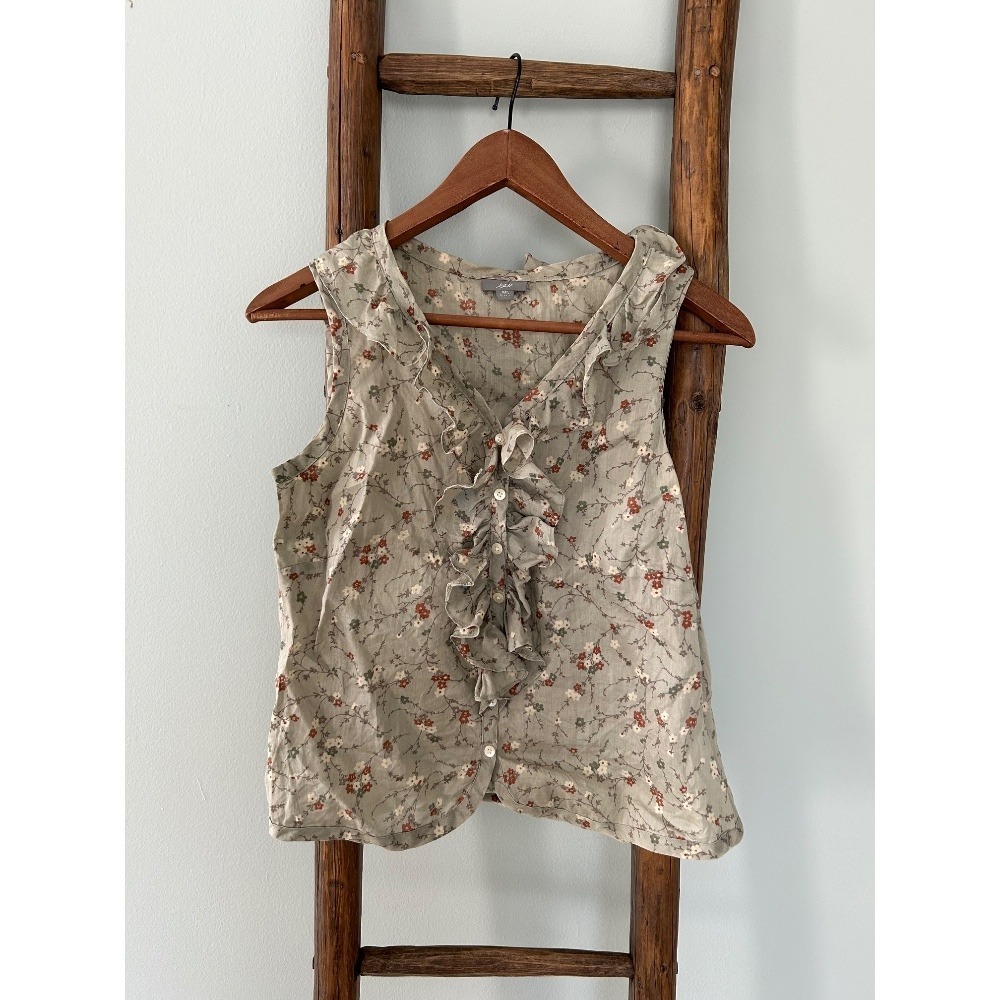 j.jill Floral Ruffle Sleeveless‎ Blouse Cottagecore Top Size S